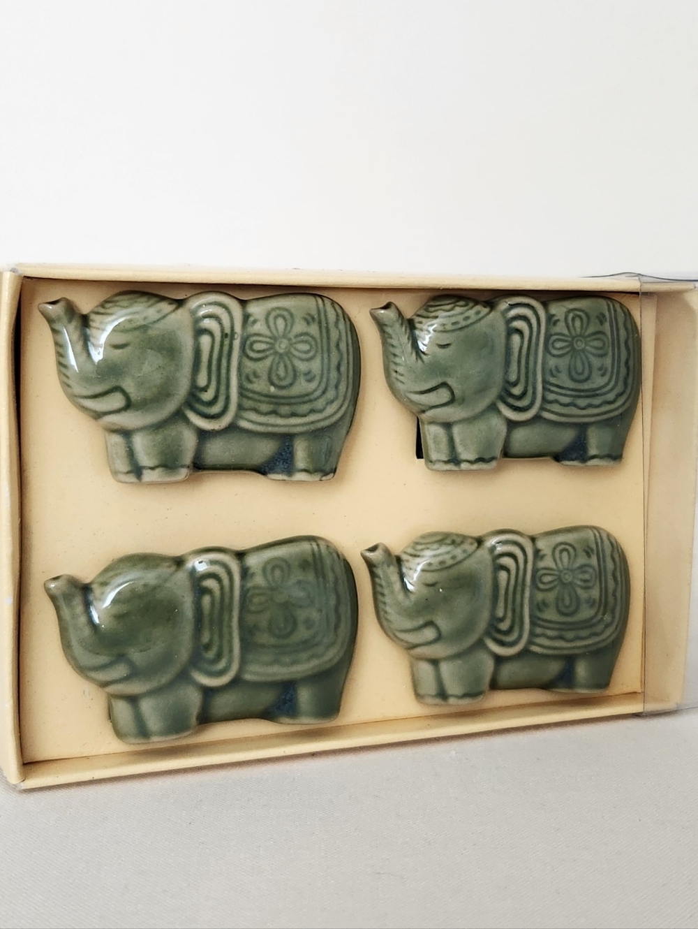 Cost Plus World Market Green Ceramic Elephant Napkin Rings - Set of 4